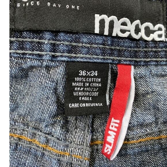 MECCA 90s Y2K Straight Leg Jeans Men 36x34 (36x33) Dark Wash Blue Denim Slim Fit - Picture 8 of 11